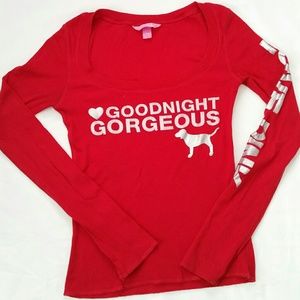 VS PINK Red Knit Silver Text Long Sleeve Tee Shirt